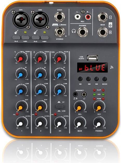 4 Channel Audio Mixer Reverb 5.0 48V