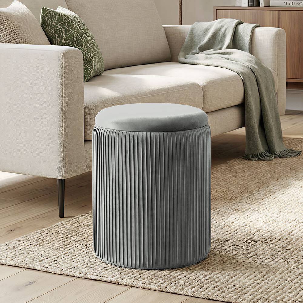 Homcom Round Ottoman Removable Top Grey Storage Bench
