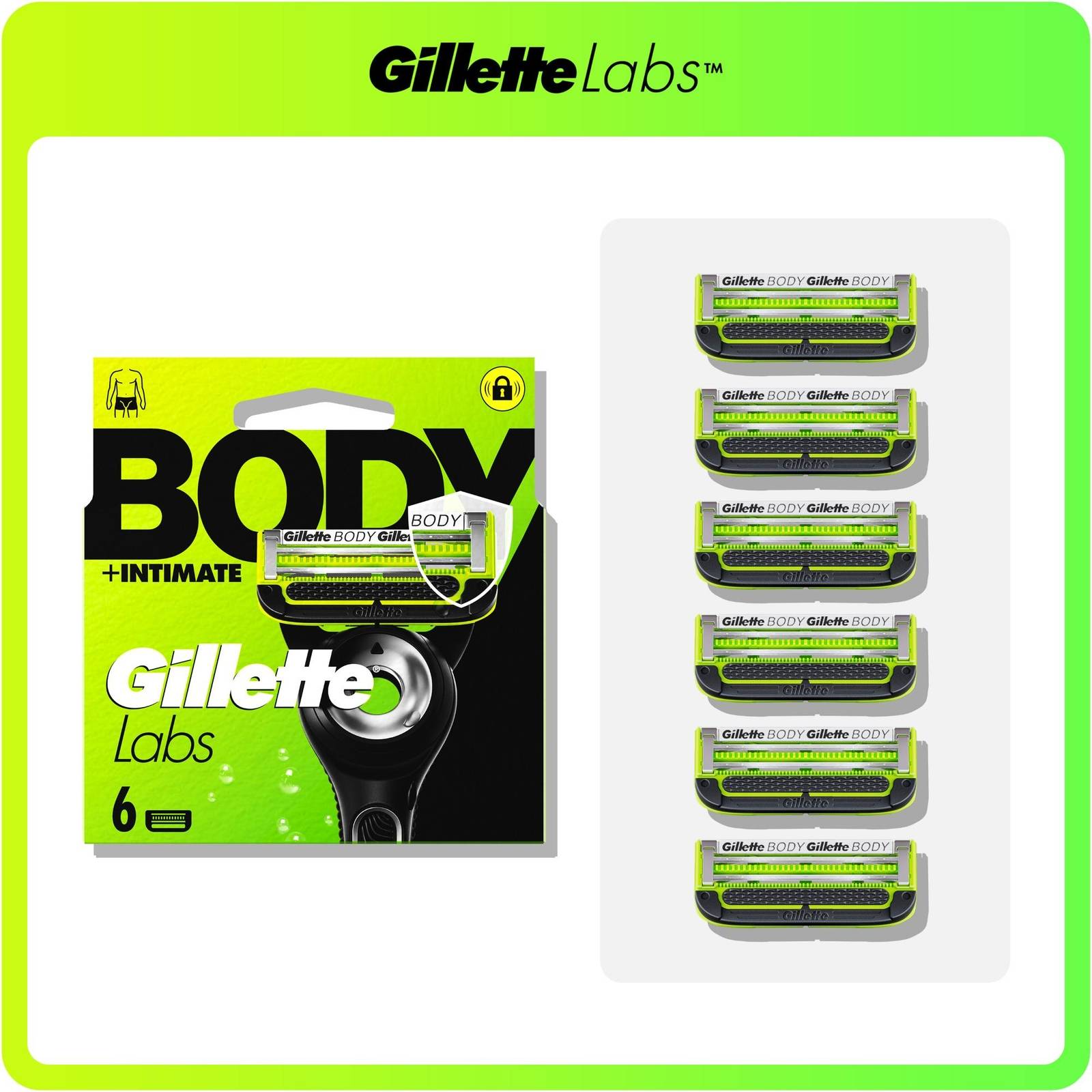 Gillette Body Intimate Razor Blade Refill Cartridge 6 Refills