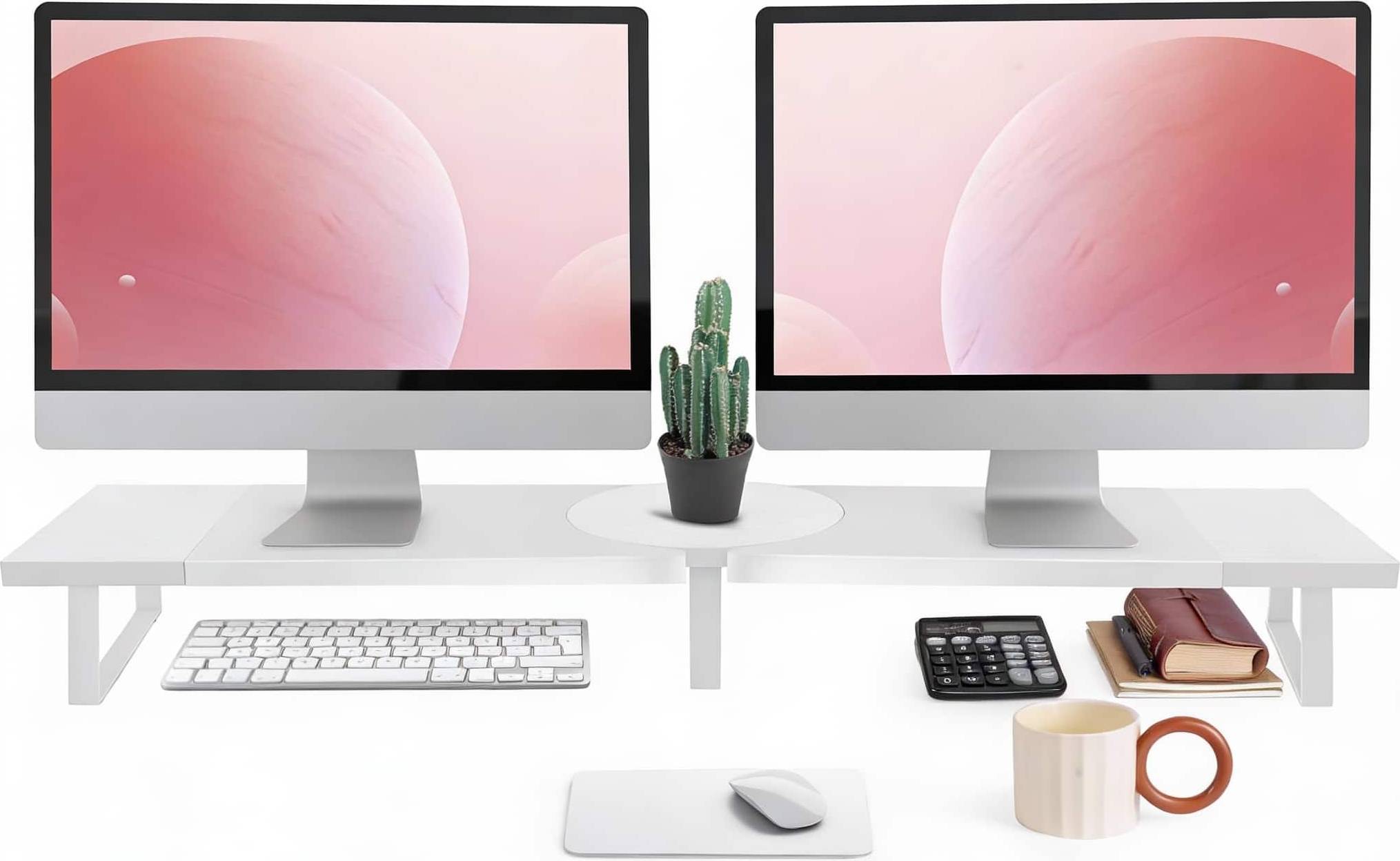 Dual Monitor Riser 2-Screen Desk Shelf