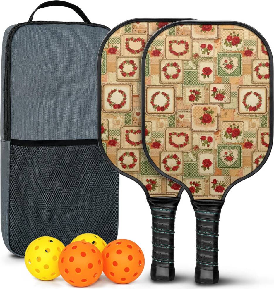 Pickleball Paddles Set Floral Fiberglass Rackets