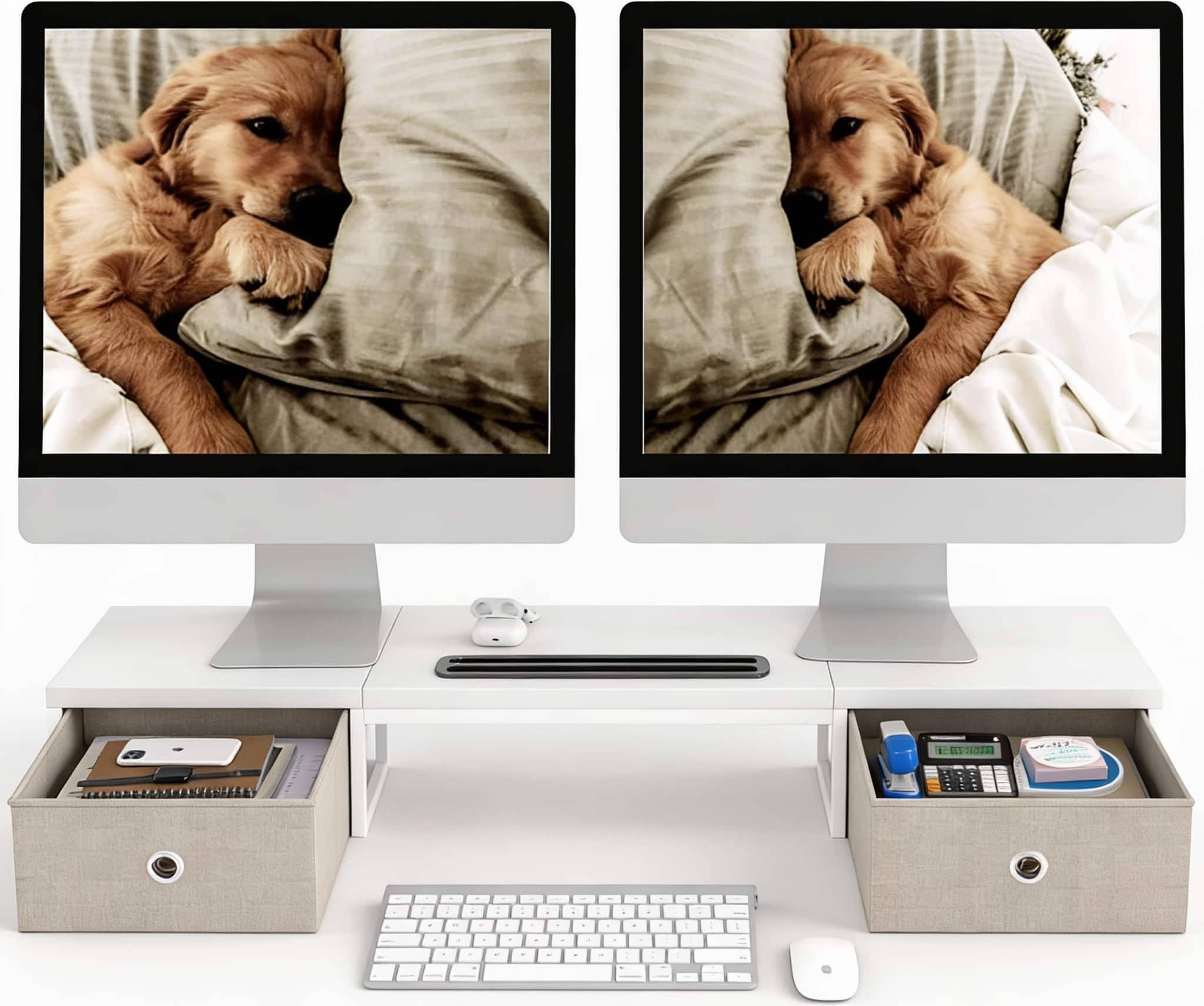 White 39 Inch Dual Monitor Riser
