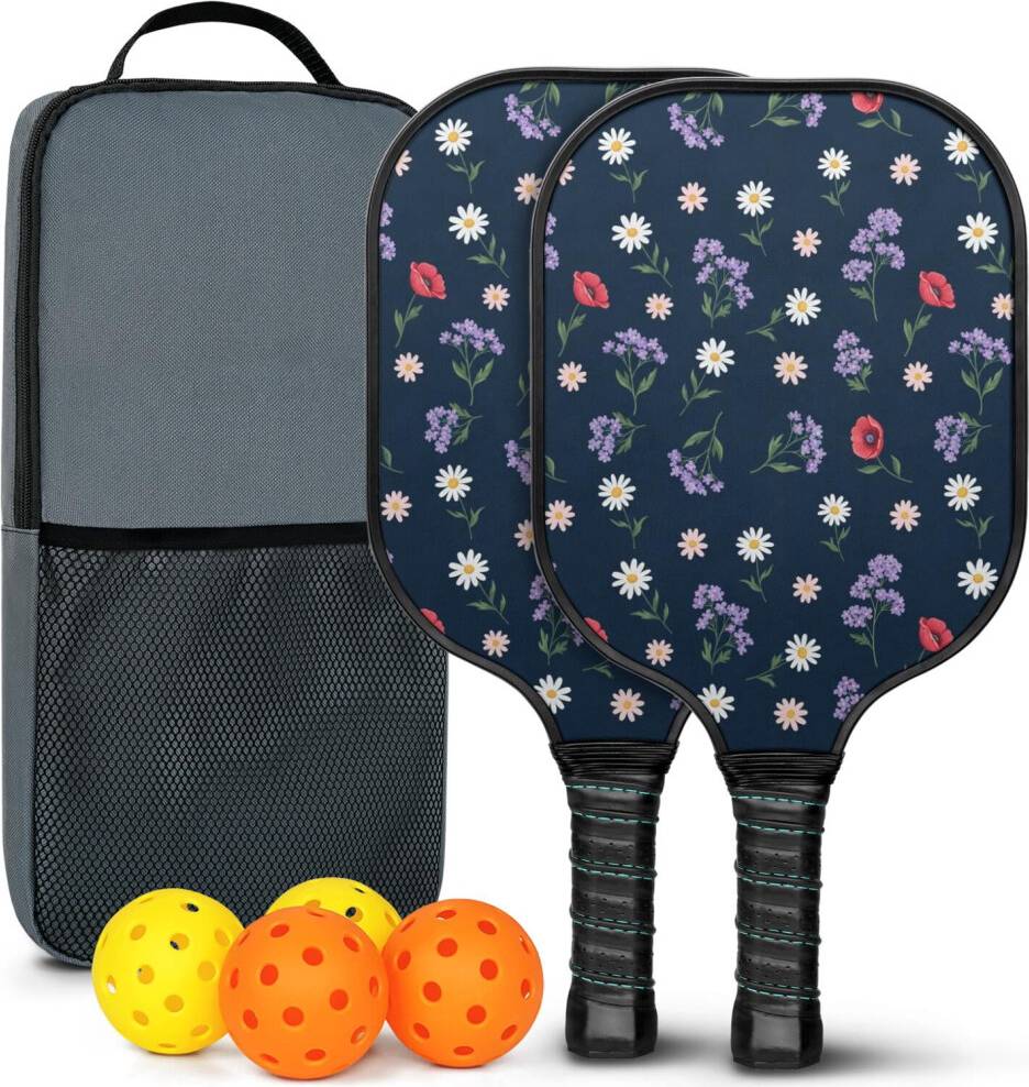 Pickleball Paddles Set Floral Fiberglass Rackets