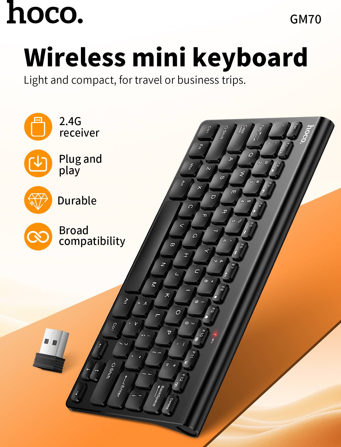 Hoco Portable 2.4G Wireless Mini USB Keyboard