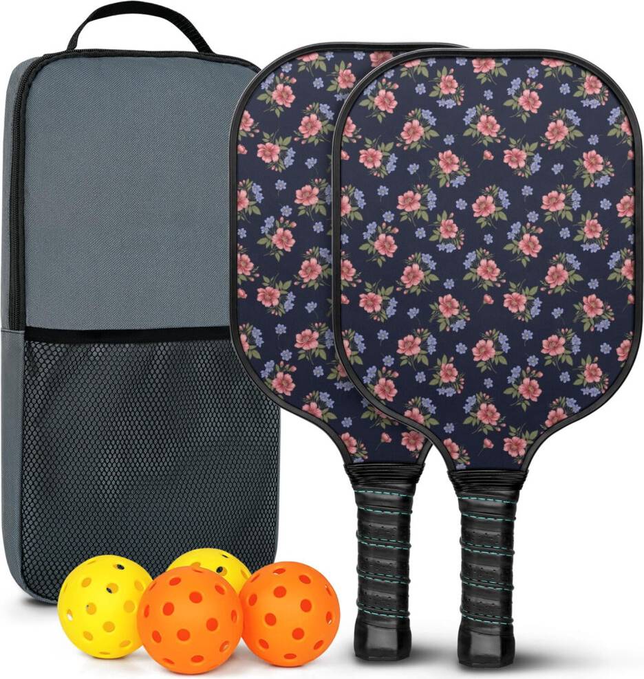 Pickleball Paddles Set Floral Fiberglass Rackets