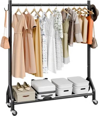 VEVOR Rolling With Hanging Rod And Side Hooks Clothes Rack