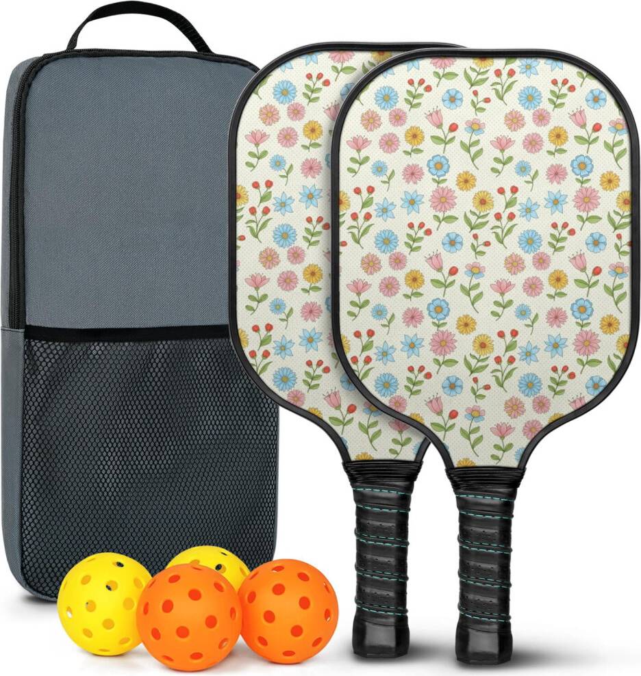 Pickleball Paddles Set Floral Fiberglass Rackets