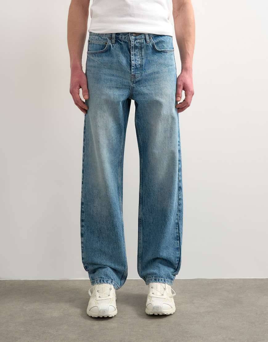 Topman Circular Design Rigid Straight Jean - Blue