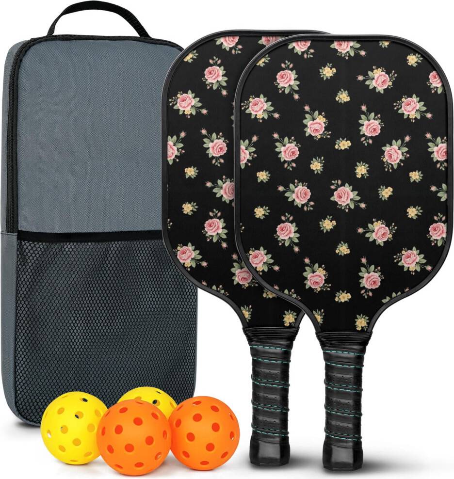 Pickleball Paddles Set Floral Fiberglass Rackets