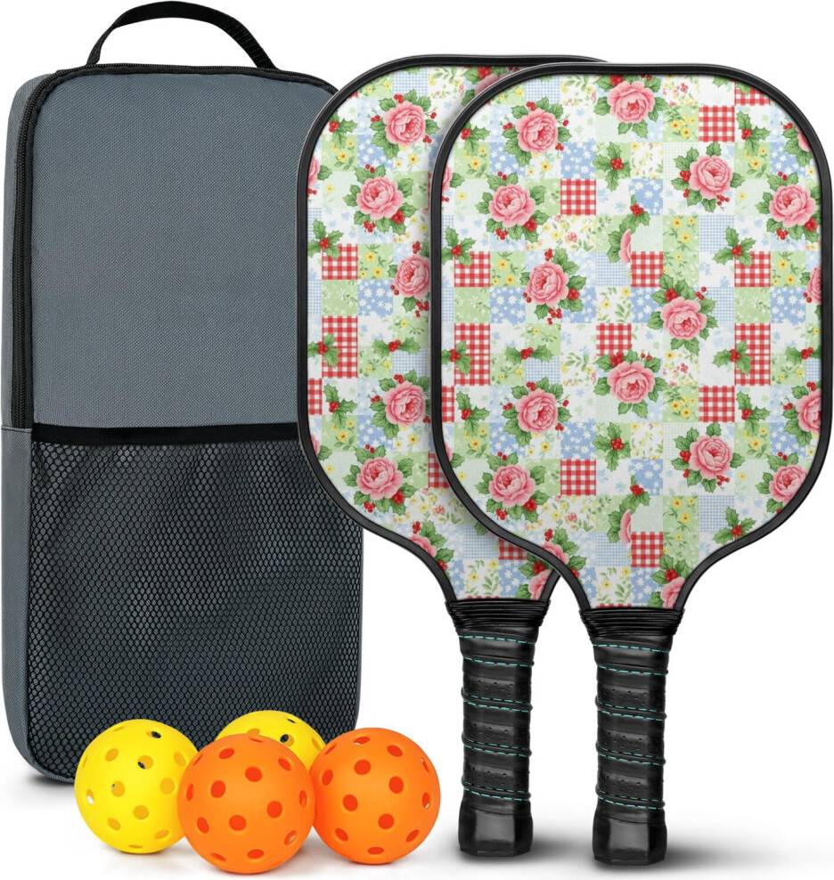 Pickleball Paddles Set Floral Fiberglass Rackets