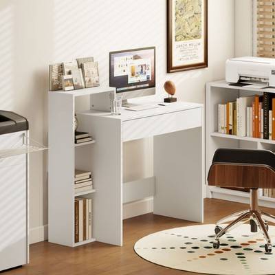 Homcom Computer With 3 Open Shelves And Drawer Writing Desk
