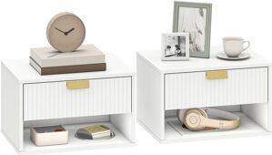 Homcom Floating Tables Set Of 2 With Fluted Drawer Open Shelf Bedside Table 2pcs