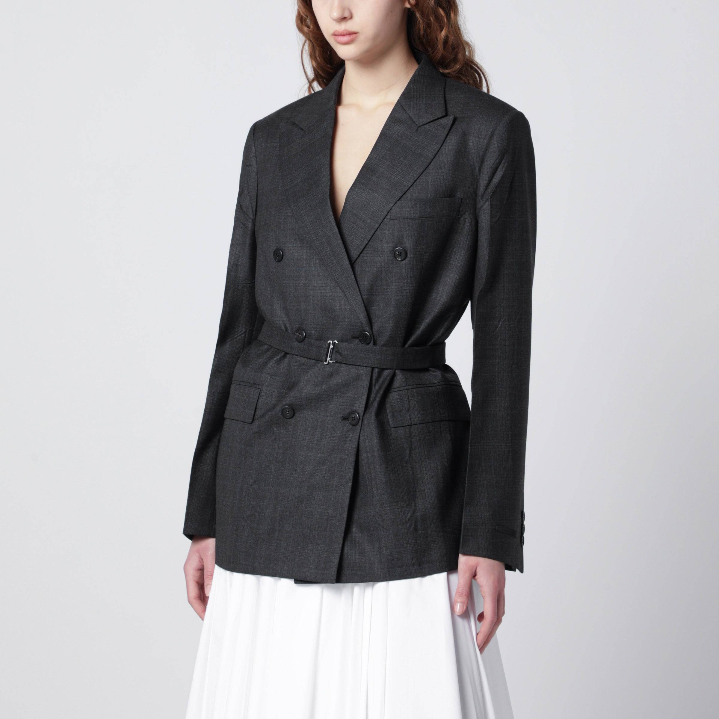 Prada Double-Breasted Wool Jacket Check Pattern - Grey
