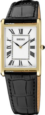 Seiko Men's Gold Rectangular Leather Strap Watch