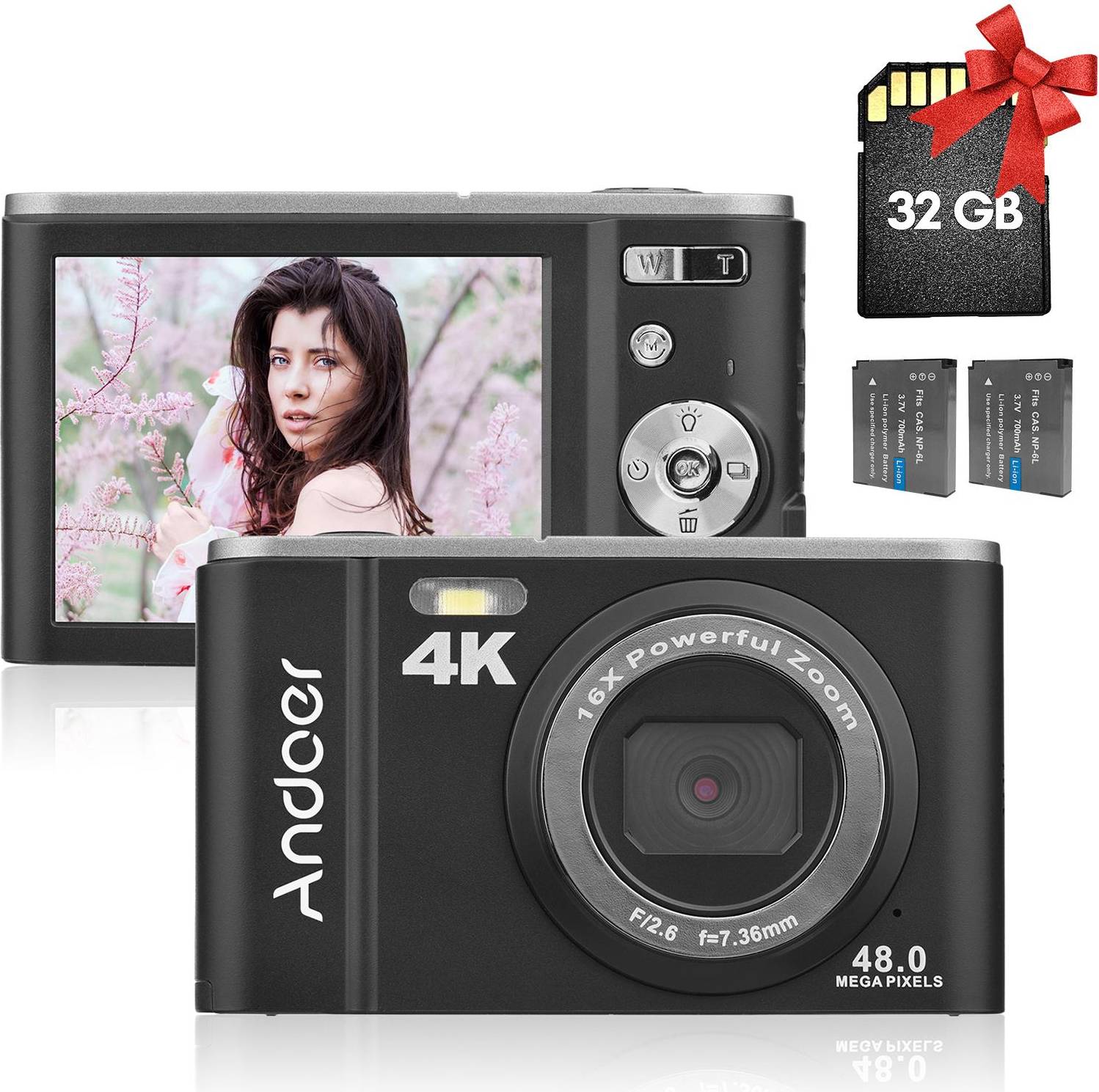 Portable Digital Camera 48MP 4K 2.8-Inch IPS