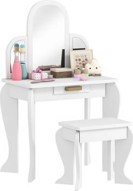 Homcom Kids Dressing Table Set With Drawer Mirror