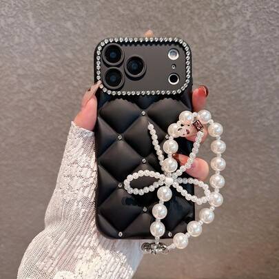 Shein Argyle Pattern Black Rhinestone Phone Case