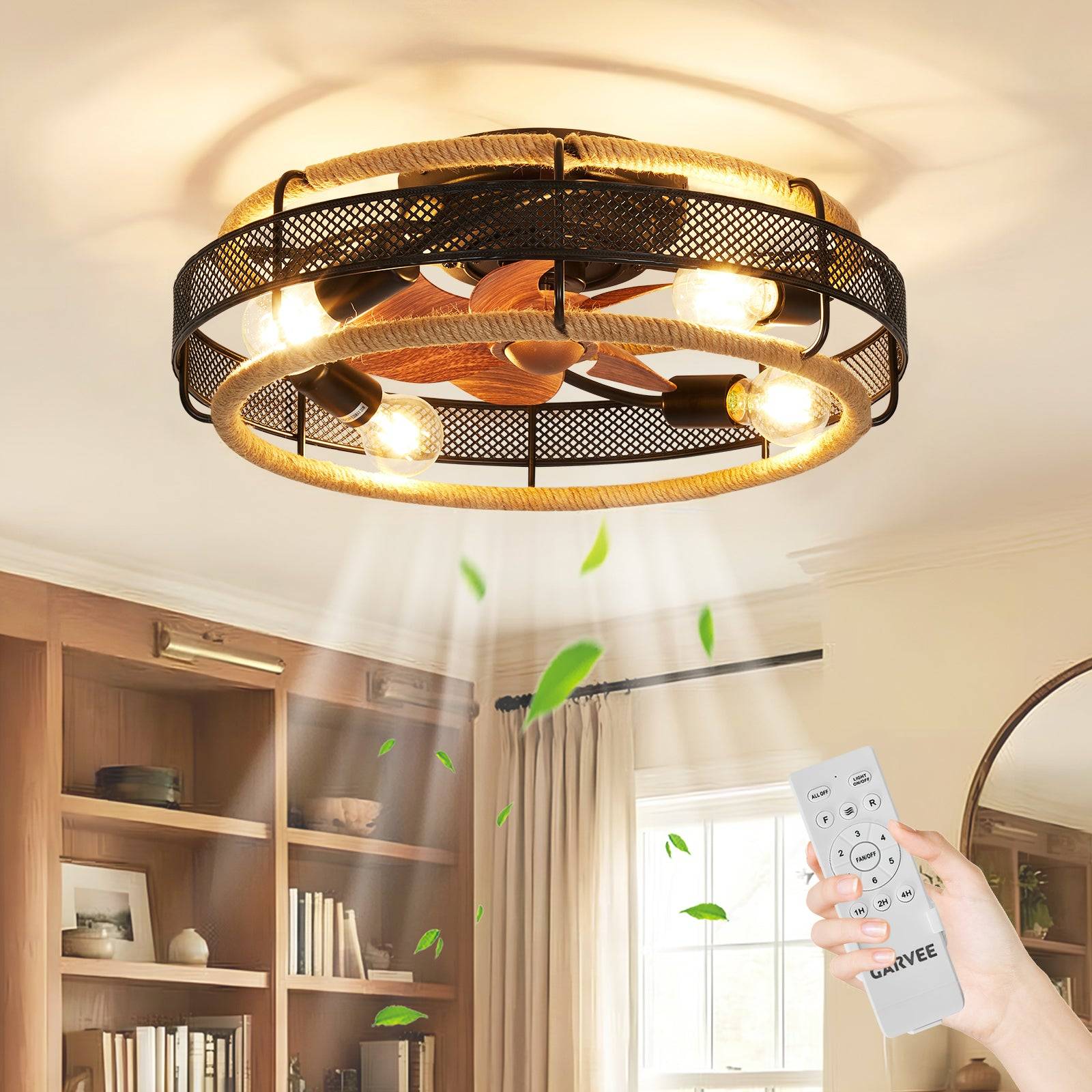 Rattan ceiling fan Garvee 20.5 Boho Rattan Caged Ceiling Fan