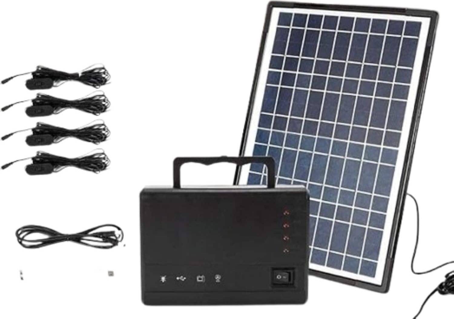 Portable solar power generator Portable Solar Generator Lighting Kit 4 LED Bulbs Black