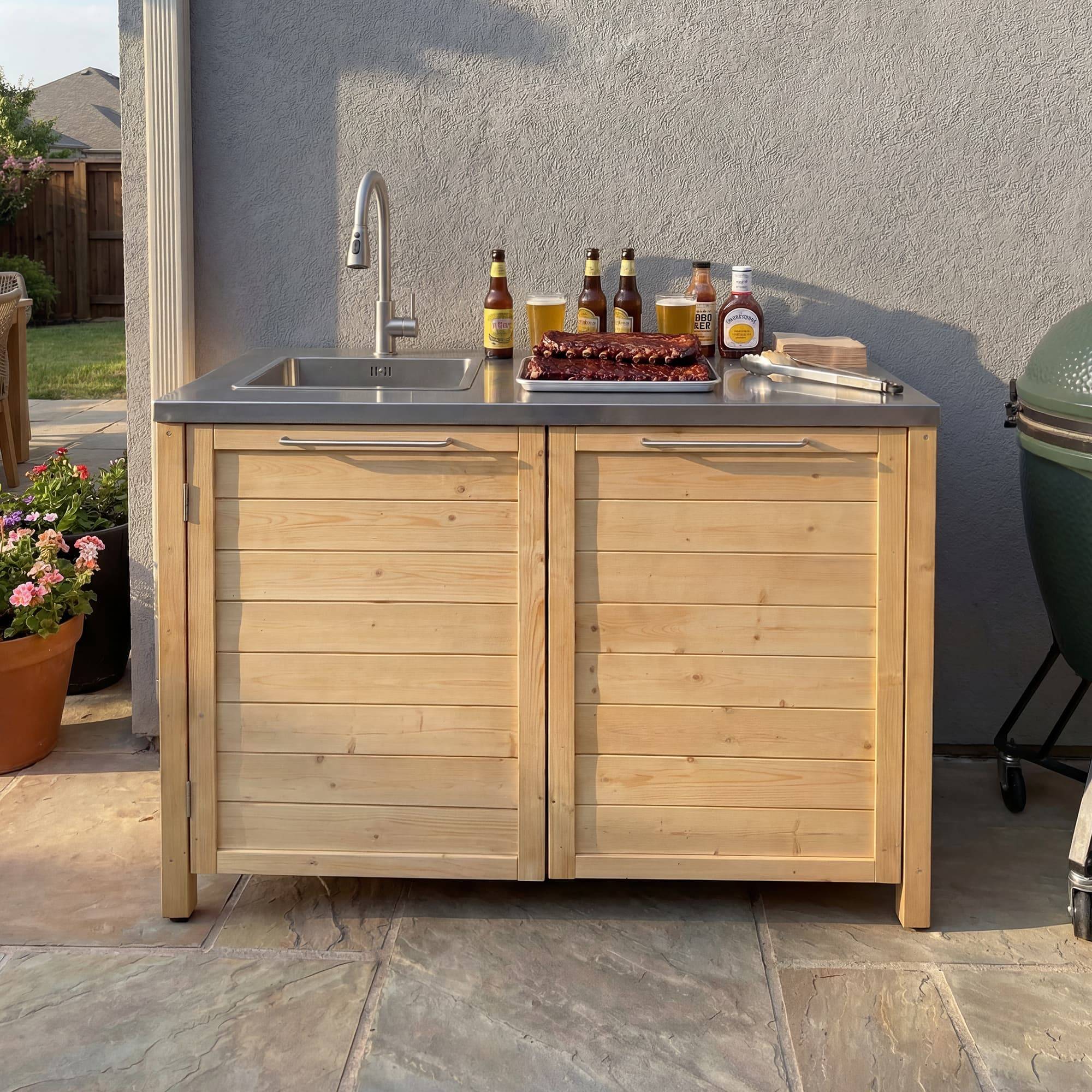 Modular outdoor kitchen FAMAPY Modular Solid Cedar Outdoor Kitchen Cabinet