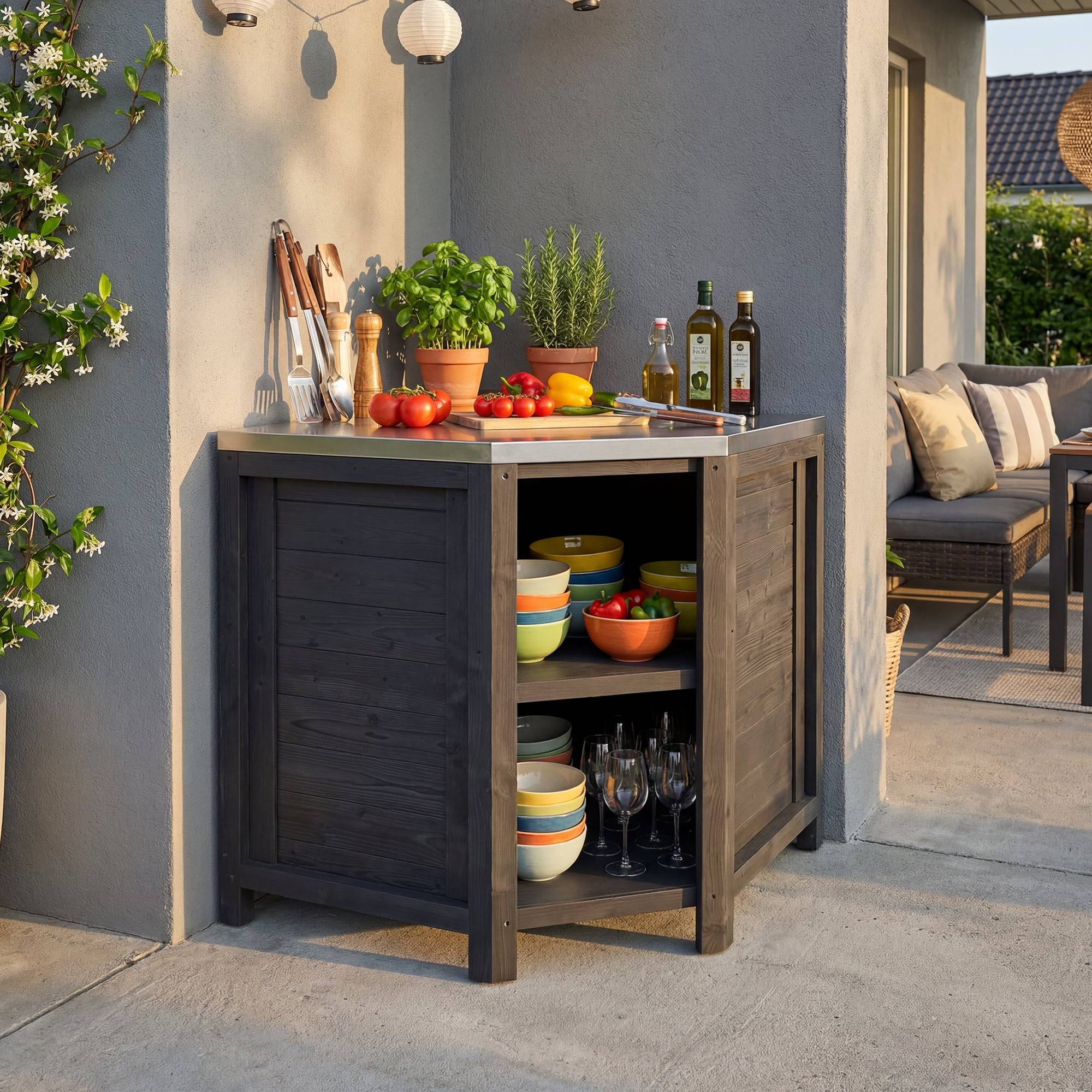 Modular outdoor kitchen FAMAPY Modular Solid Cedar Outdoor Kitchen Cabinet