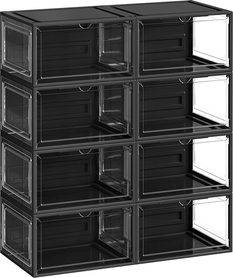 Songmics Stackable boxes with doors, Transparent Black / 8 Shoe Rack