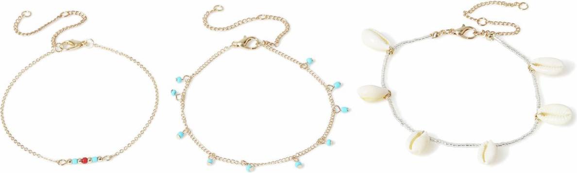 Freedom Gold Tone Blue Bead Shell Anklet Set
