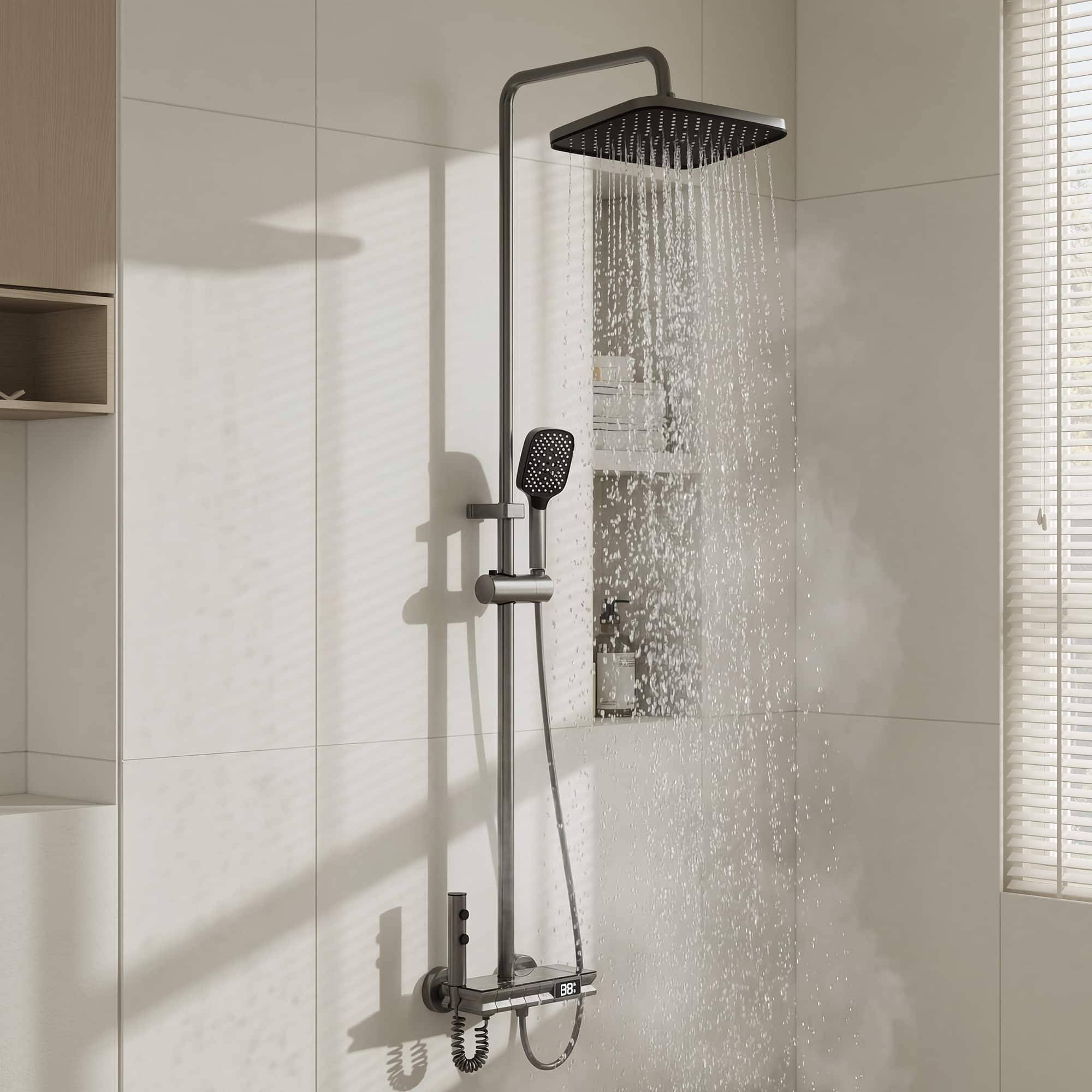 LED Thermostatic Shower System 3-Mode Handheld Spray