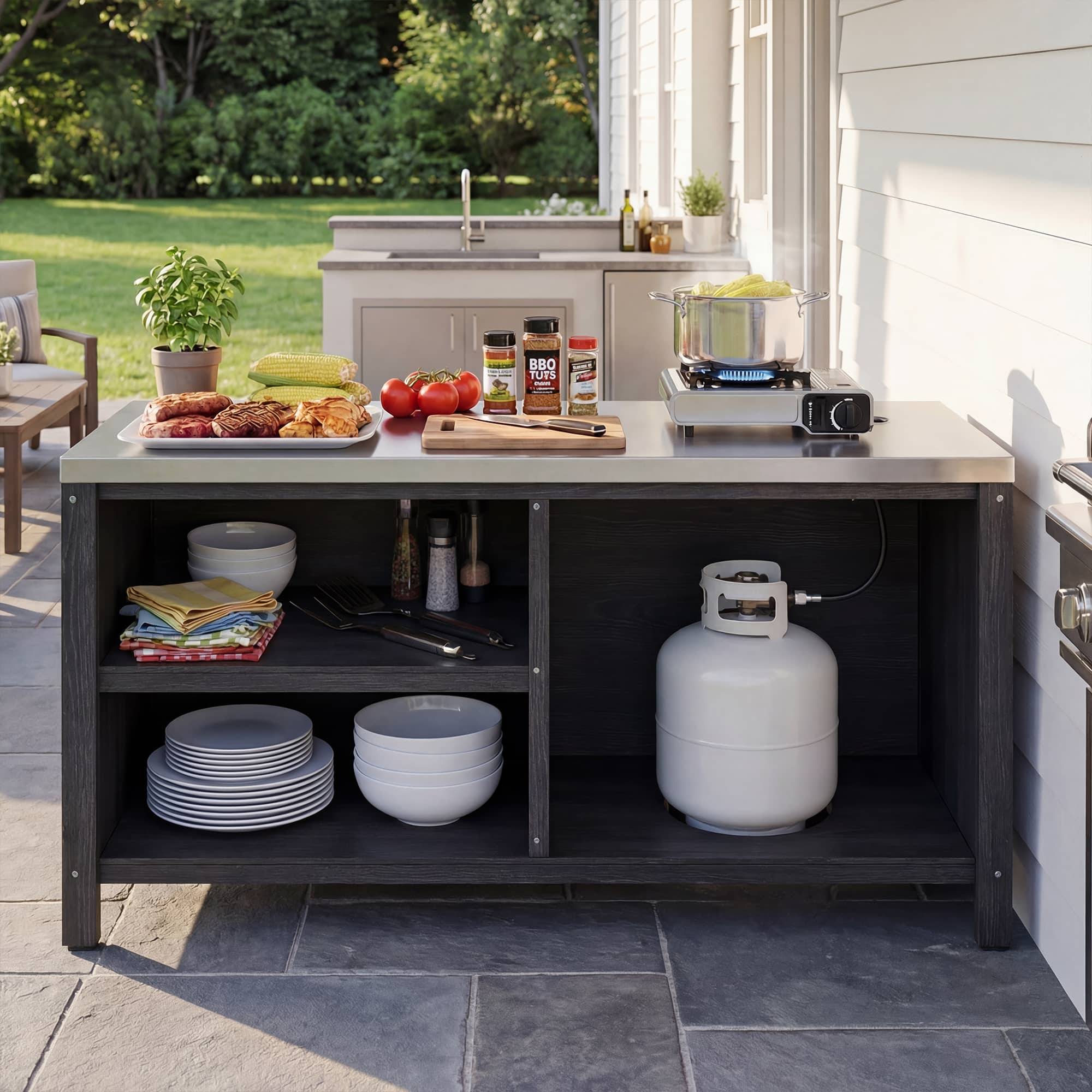 Modular outdoor kitchen FAMAPY Modular Solid Cedar Outdoor Kitchen Cabinet