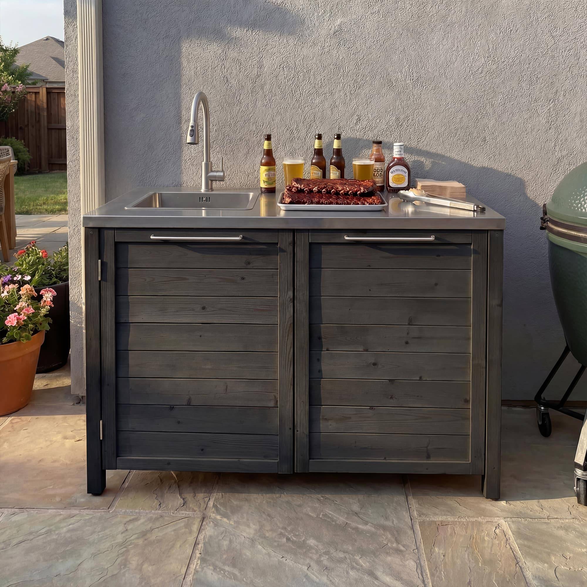 Modular outdoor kitchen FAMAPY Modular Solid Cedar Outdoor Kitchen Cabinet