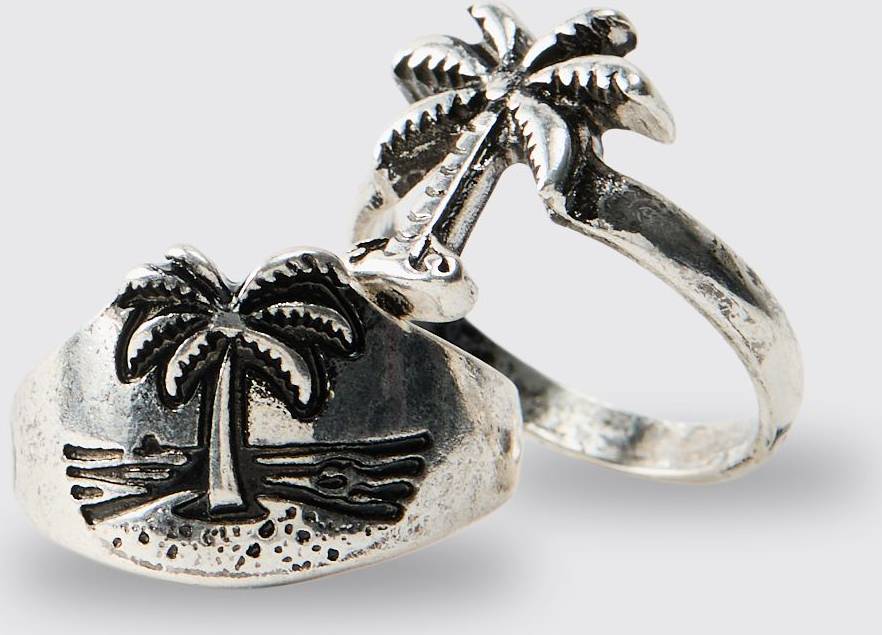 Two Pack Palm Tree Rings - Silver