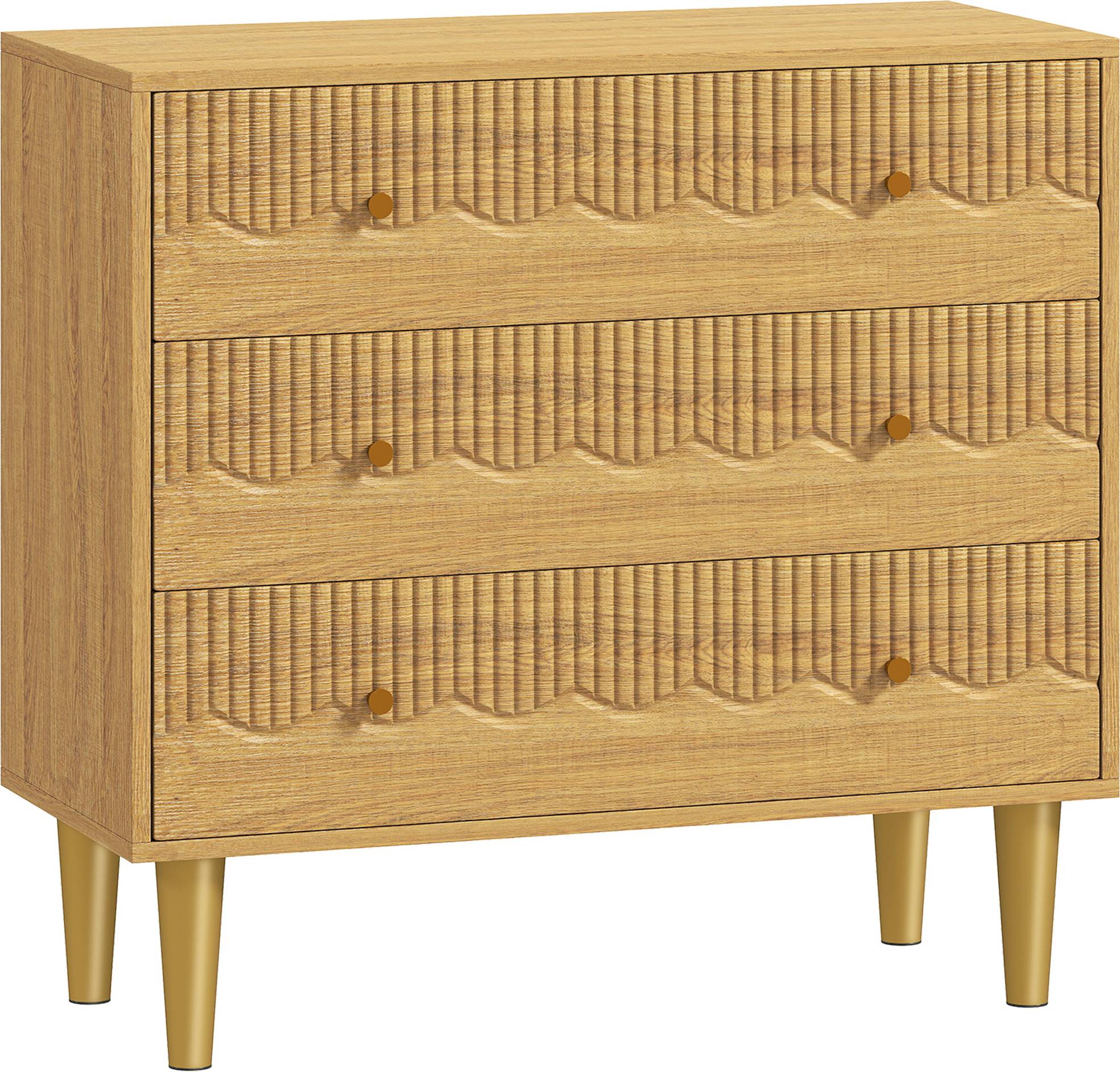 Homcom 3-Drawer Chest - Steel Frame, Oak Finish Kommode