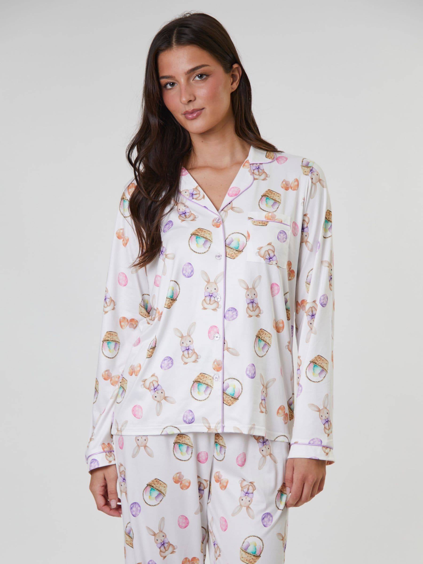 Loungeable Easter Bunny Button Down Long Pyjama Set - Multicolor