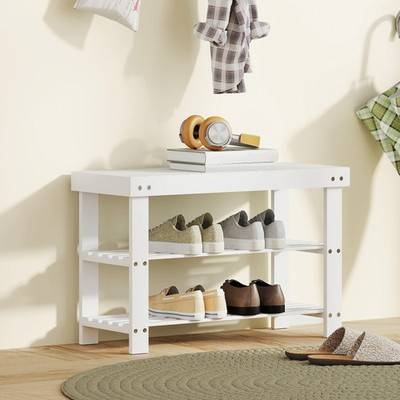 Homcom 3-Tier Bamboo Bench White Shoe Rack