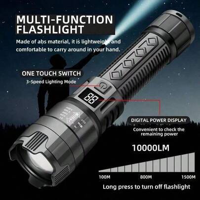 Shein High Power Super Bright LED Flashlight USB Rechargeable