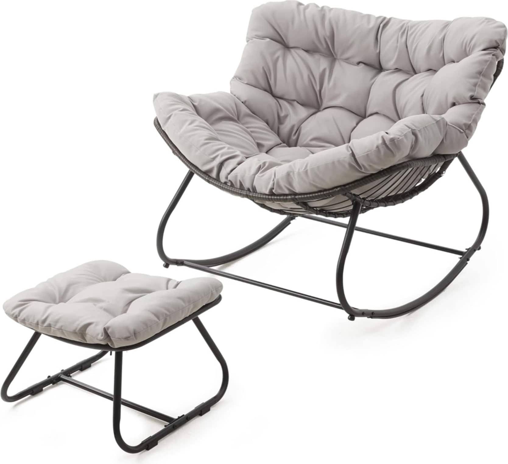 Wicker egg chairs Mondawe Wicker Egg Rocking Chair Light Gray