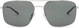 Gucci Web Stripe Rectangular Sunglasses - Silver/Grey