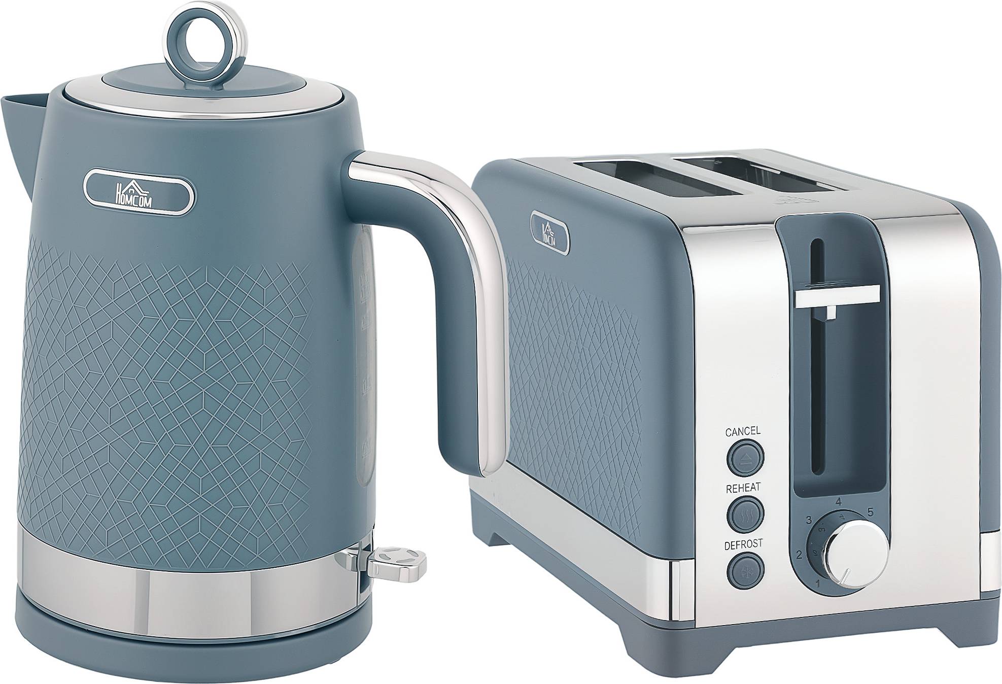 Homcom Sleek Textured Kettle Toaster Set Blue