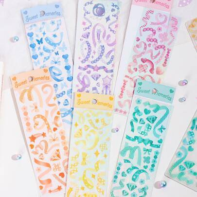 Shein 6pcs Ribbon Diamond Pattern Assorted Sticker