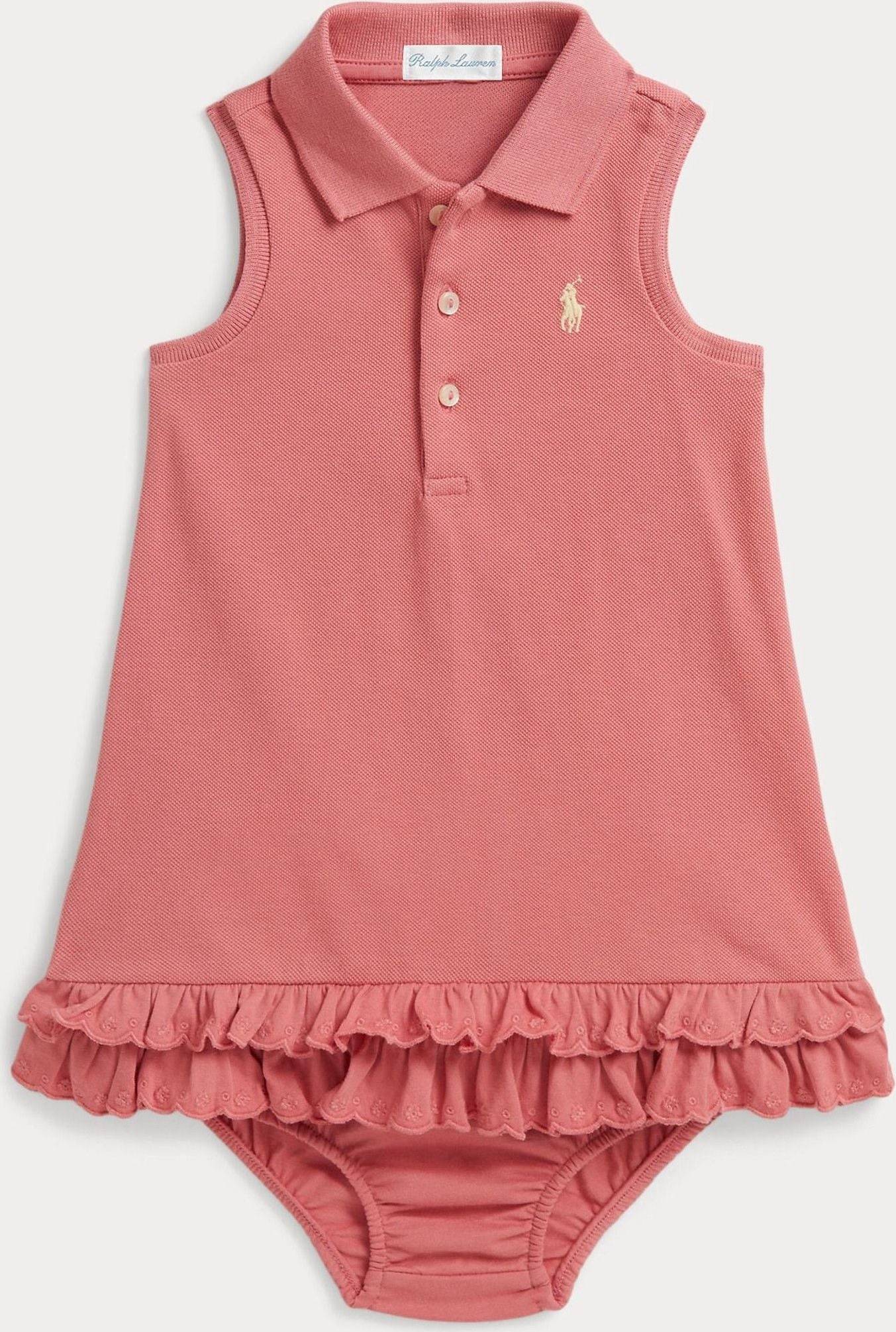 Polo Ralph Lauren Pink Ruffled Cotton Dress Bloomer Set