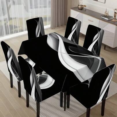 Shein Texture Pattern Table Cloth Chair Cover Set 5pcs Tablecloth Multicolor