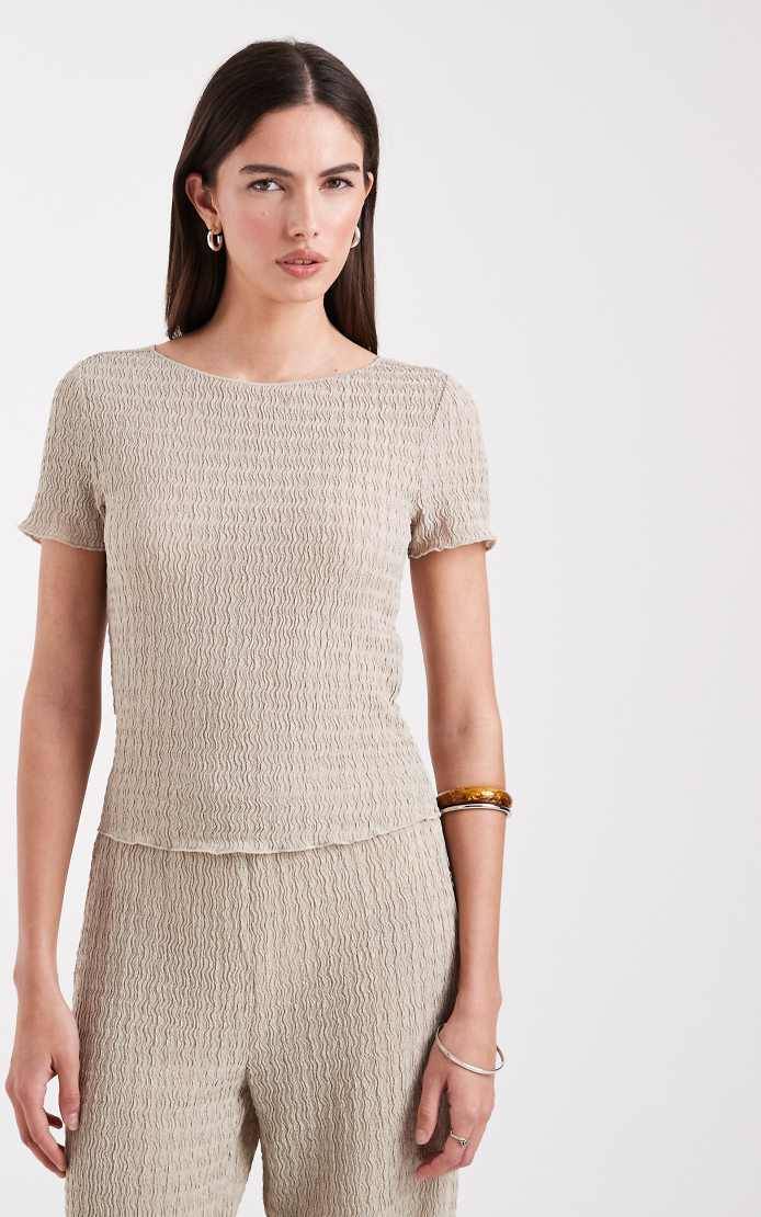 Only Texturerad Topp Set - Ljusbeige