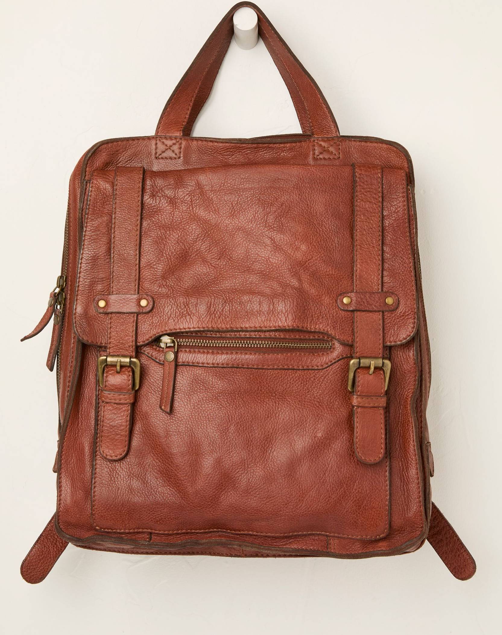 Fatface Chestnut Brown Leather Rucksack