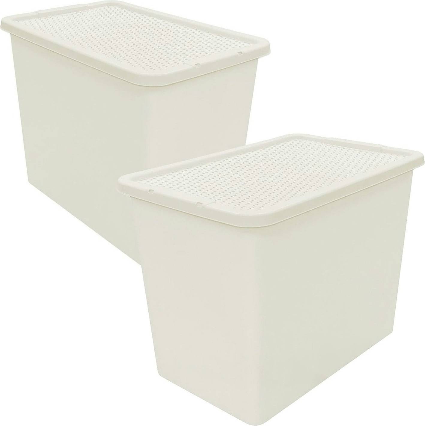 80l storage box Cream 80L Rattan Effect Large Plastic Containers 2 pcs Storage Box