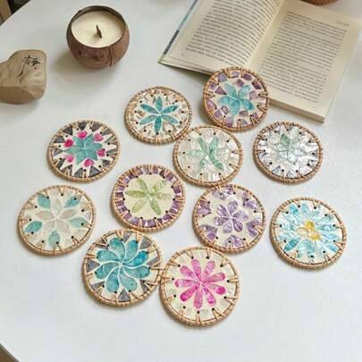 Shein Rattan Shell Cup Mat 10cm Coaster