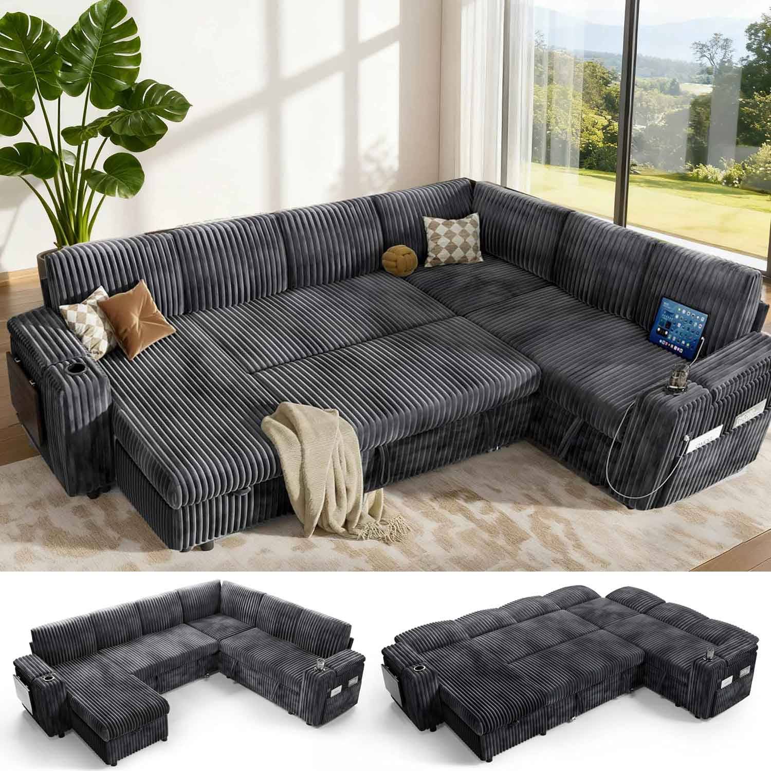 Sectional sofas with sleeper Dyonery 110 Inch Modular Sectional Sleeper Sofa