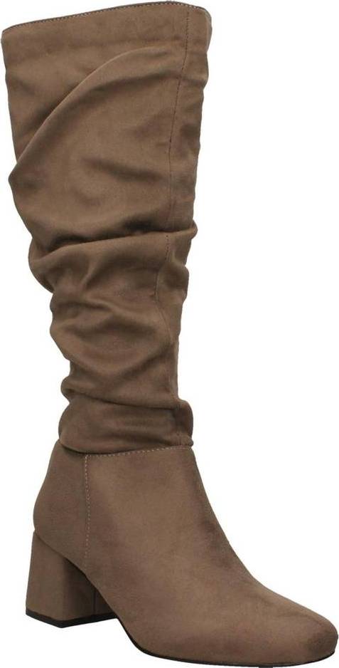 Down To Earth Mid Block Heel High Leg Rouched Boot Inside Zip - Taupe