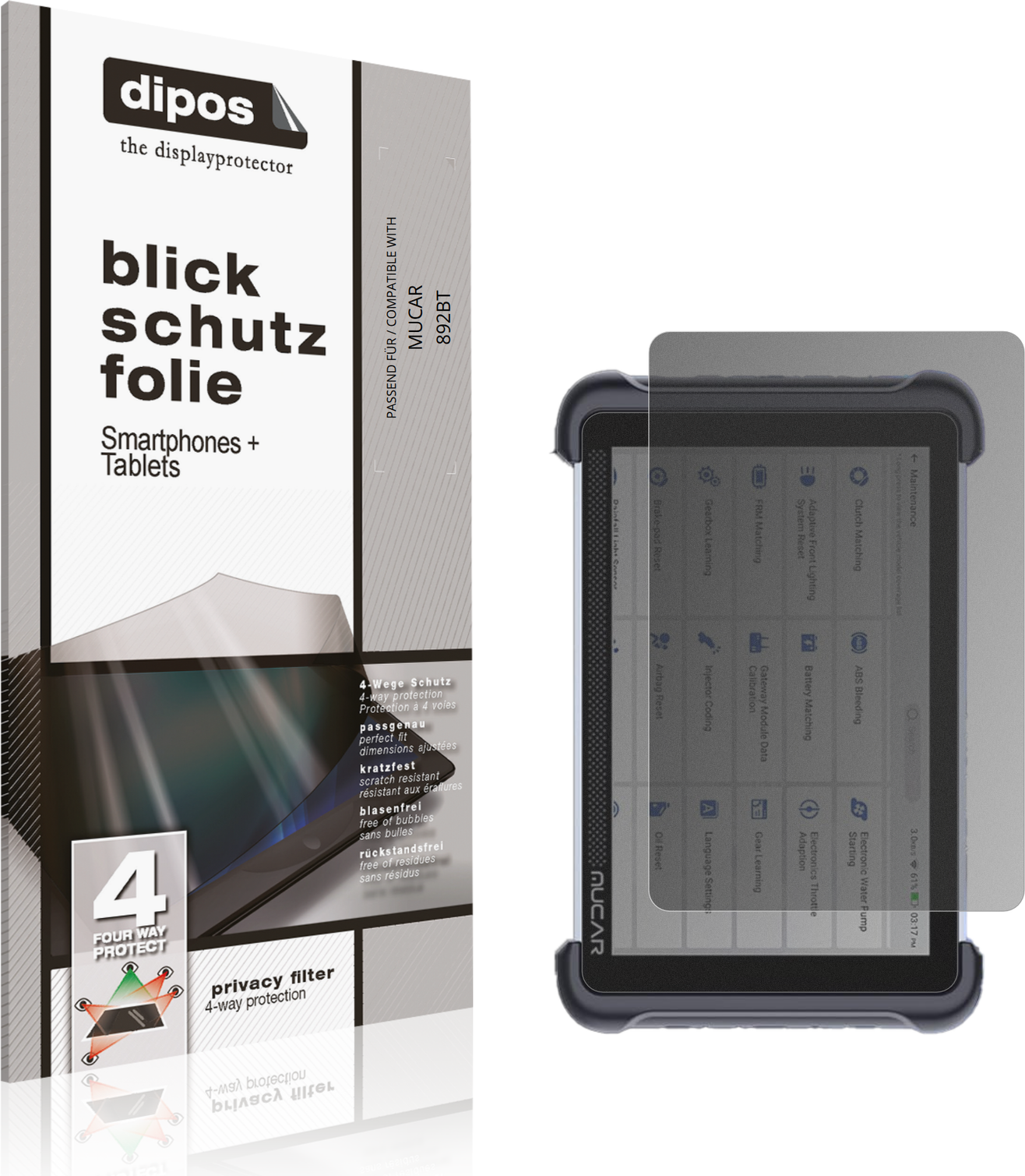 Dipos Mucar 892bt Privacy Filter Screen Protector