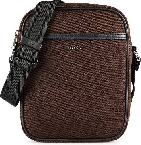 BOSS Canvas Reporter Bag Logo Lettering - Brun