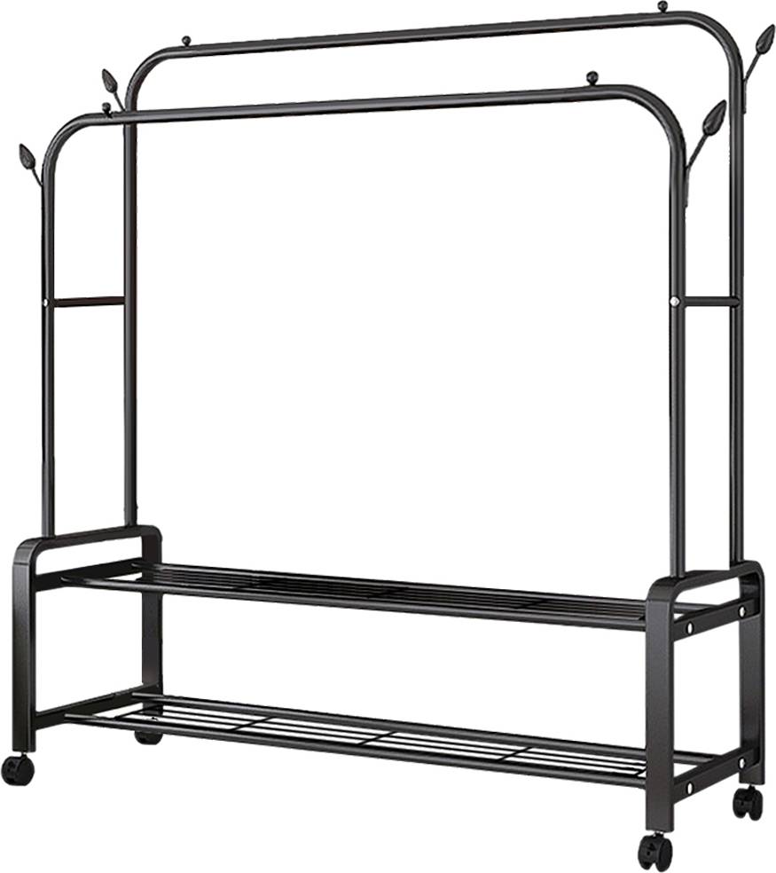 H&O Direct 2 Shelf 2 Hanging Bar Rolling Clothes Rack